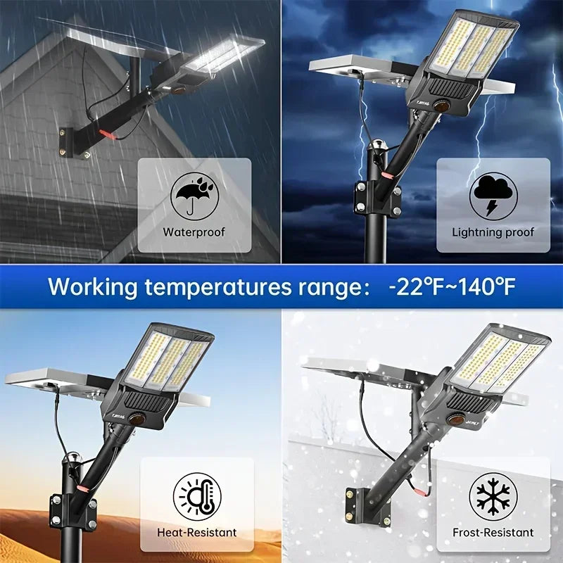 Réverbère Solaire 8000lm — ~59W LED, Détection de Mouvement, IP65, Batterie 36 000 mAh, Télécommande