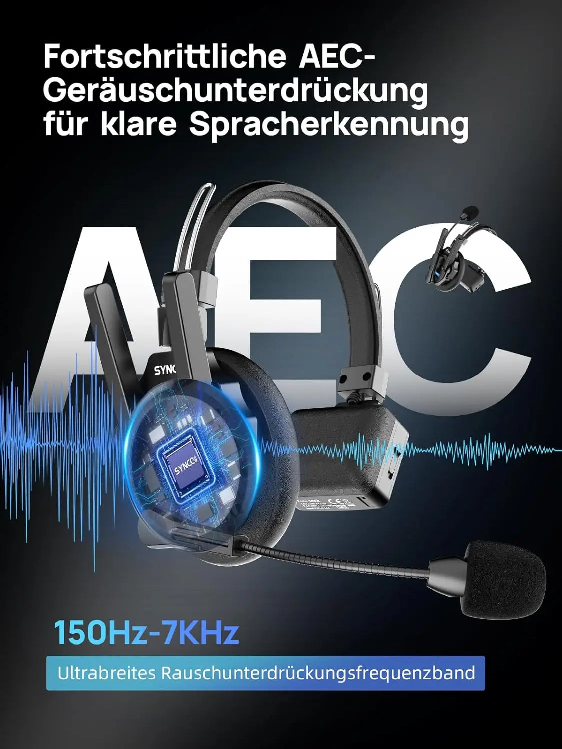 Casque d'interphone sans fil 2.4GHz Full Duplex autonomie de la batterie 24H