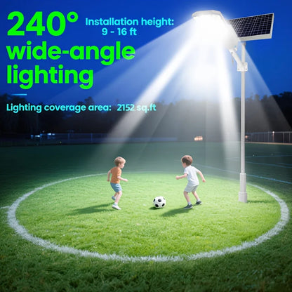 Lampe Solaire Extérieure IP67 — ~56W LED, Batterie 20 000 mAh, Crépuscule à l'Aube, Télécommande, Aluminium