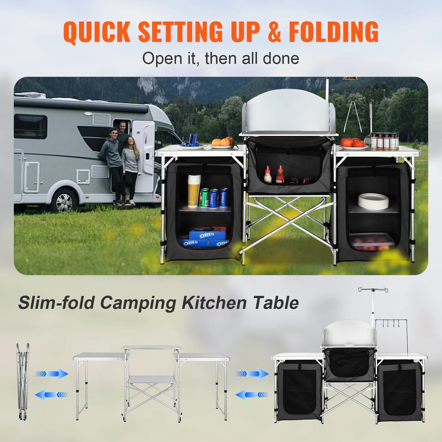 Outdoor Kitchen Table Foldable Cabinet Aluminum Kitchen Storage Rack