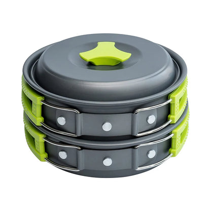 Camping Cookware Mess Kit, Backpacking Cooking Set: Portable Durable Outdoor Cooking Utensils with Tableware and Handy Carry Bag