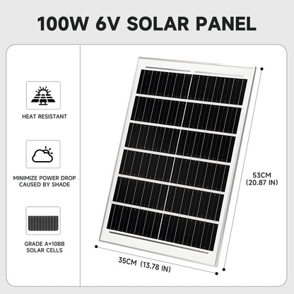 Panneau Solaire 50/100W 6V Éclairage Public — Charge Rapide, IP65, 53×35cm, Haute Efficacité