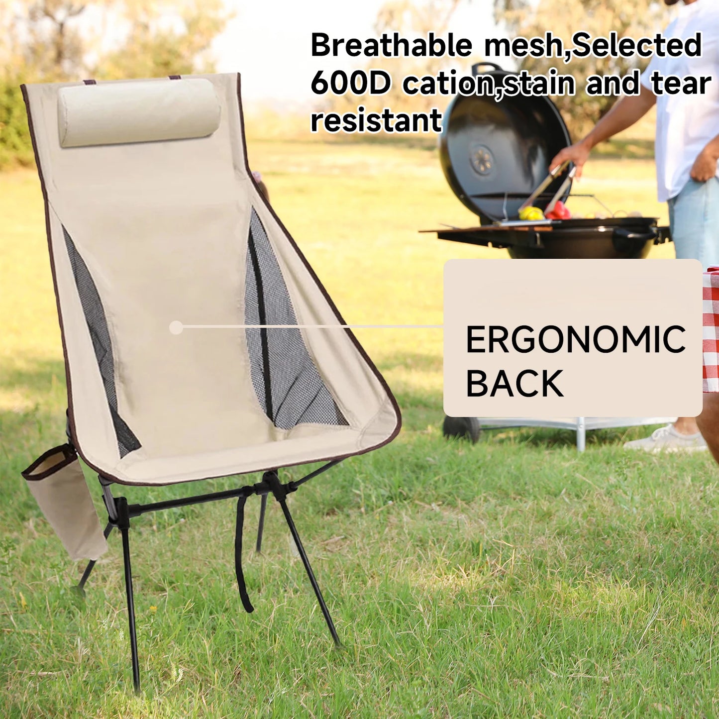 Chaise de camping pliable, cadre en alliage d'aluminium, tissu Oxford