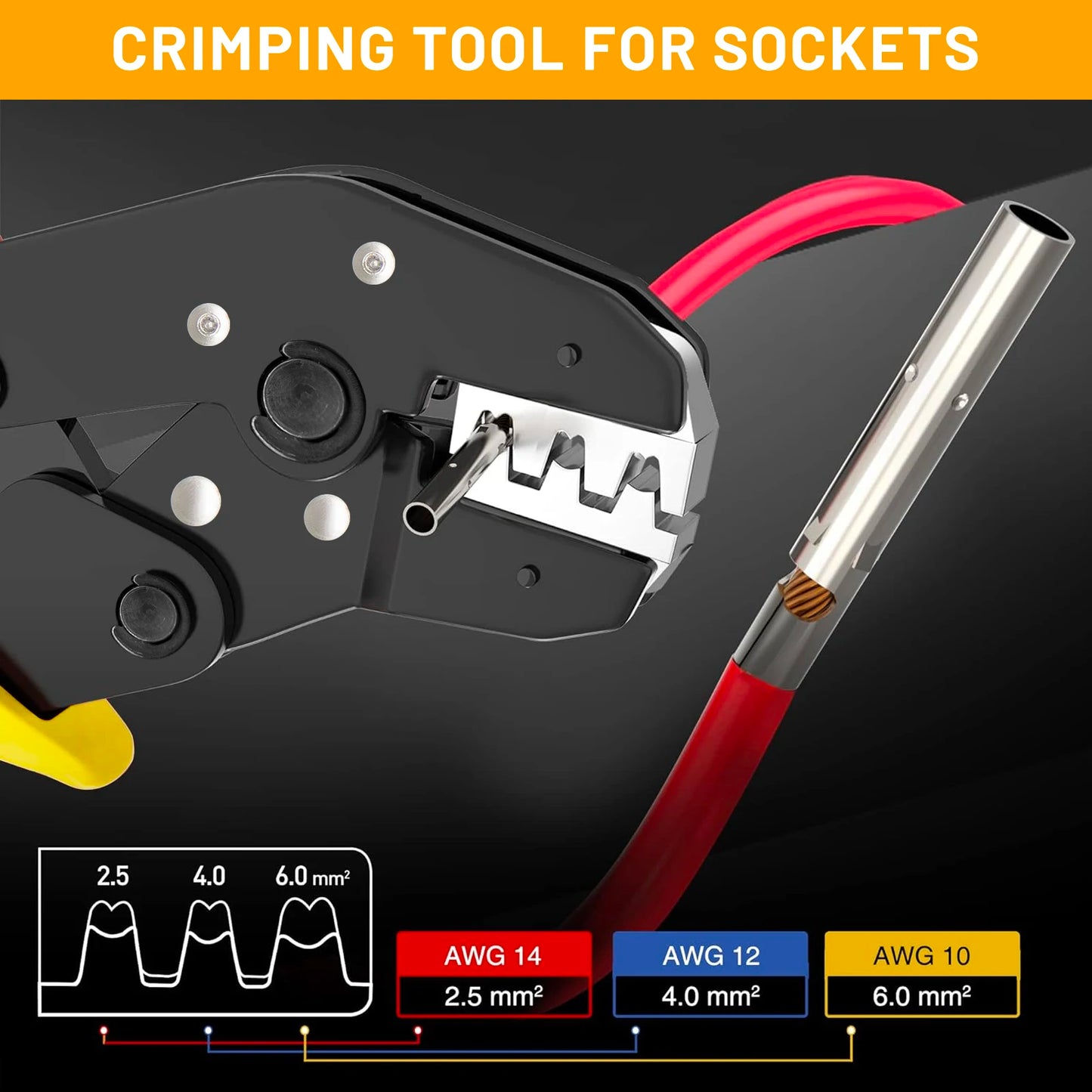 CP-SETUNO Kit d'Outils de Sertissage Solaire pour Câble Solaire de 2,5/4/6 mm², 1 Pince à Sertir, 1 Outil de Dénudage, 2 Clés pour PhotovoltaïQue