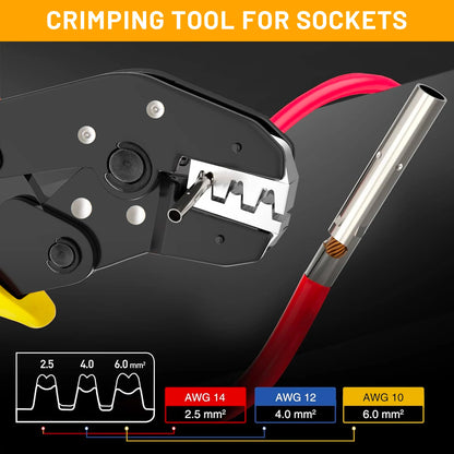 CP-SETUNO Kit d'Outils de Sertissage Solaire pour Câble Solaire de 2,5/4/6 mm², 1 Pince à Sertir, 1 Outil de Dénudage, 2 Clés pour PhotovoltaïQue