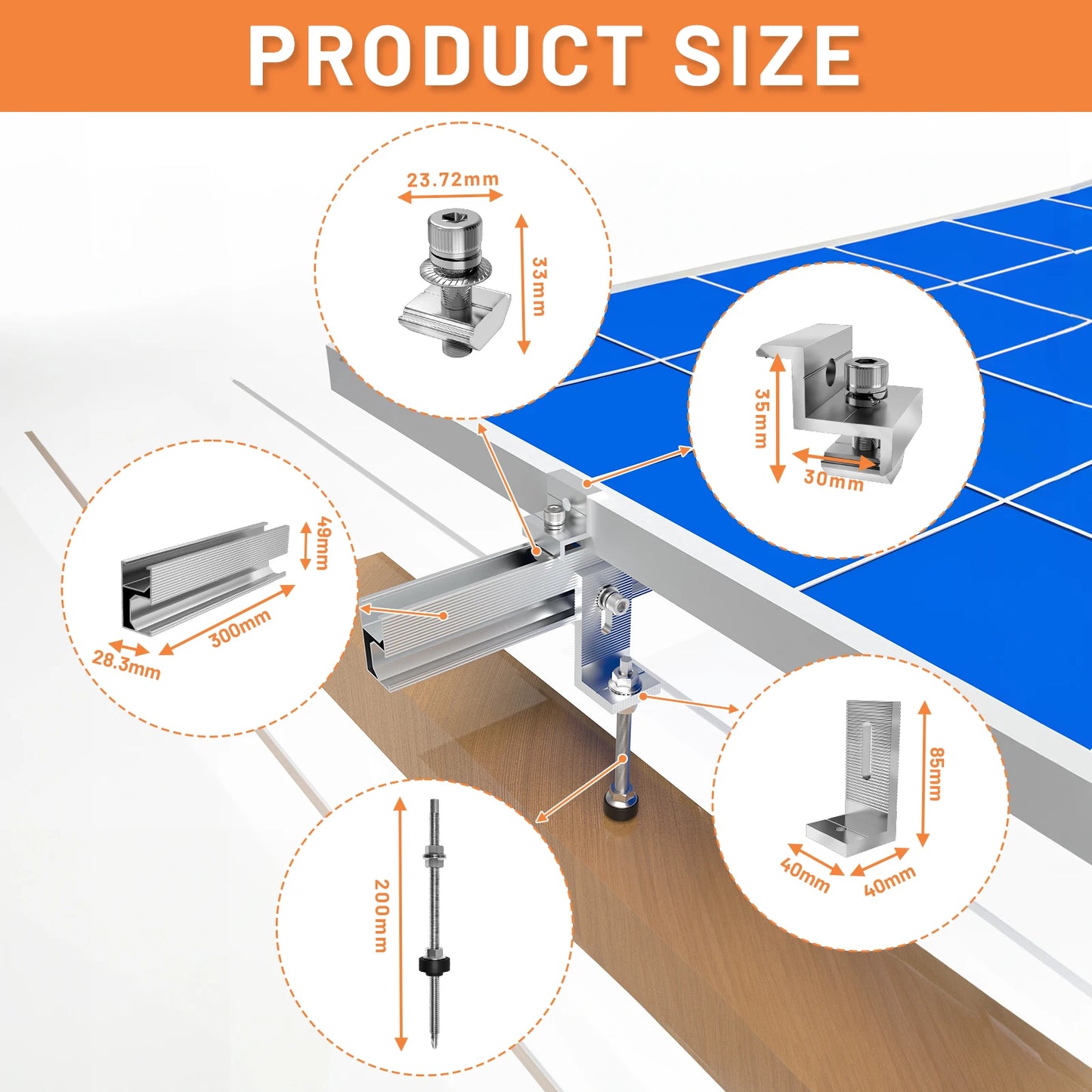 Support de Panneau Solaire, Vis Captives en Acier Inoxydable