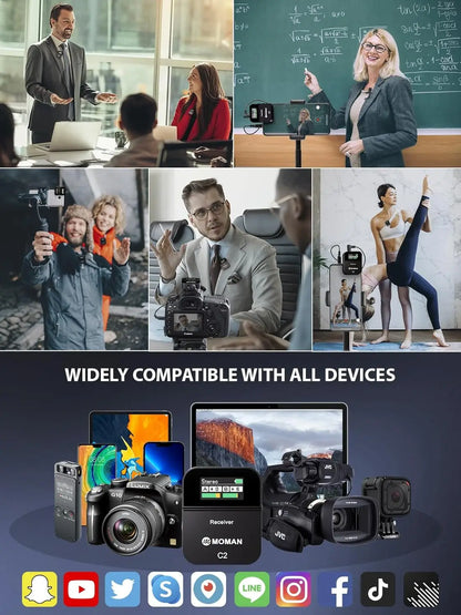 Microphone à clipser sans fil C2 2,4 G avec portée de 70 m