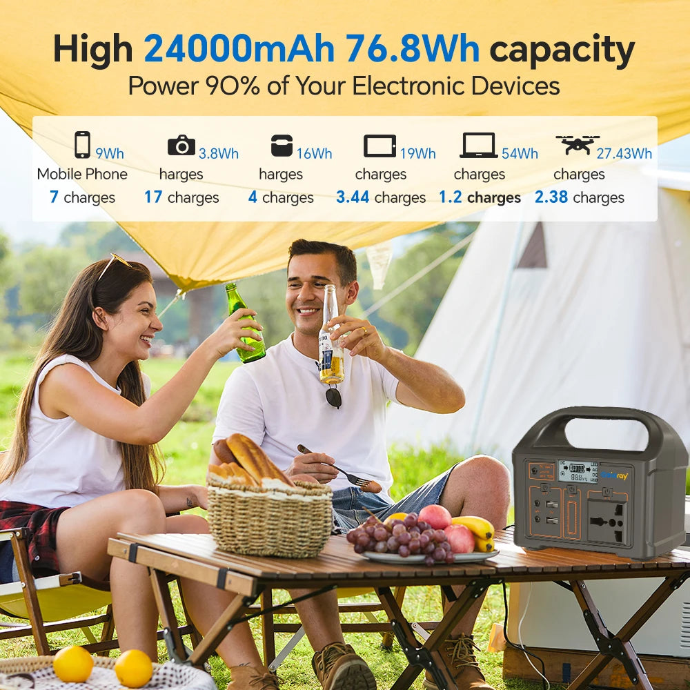 Station d'alimentation électrique portable 100W 24000mAh LiFePO4, générateur solaire