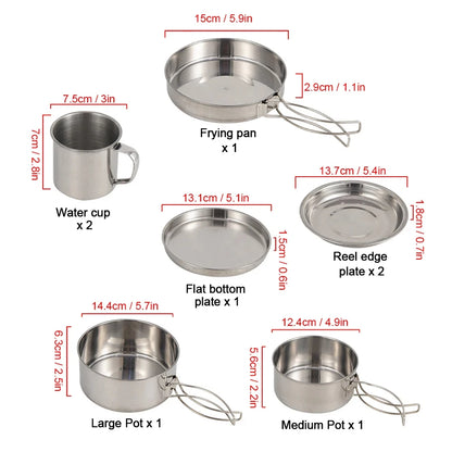 Ensemble de 8 ustensiles de cuisine de camping en acier inoxydable