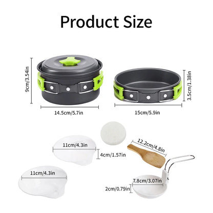 Camping Cookware Mess Kit, Backpacking Cooking Set: Portable Durable Outdoor Cooking Utensils with Tableware and Handy Carry Bag