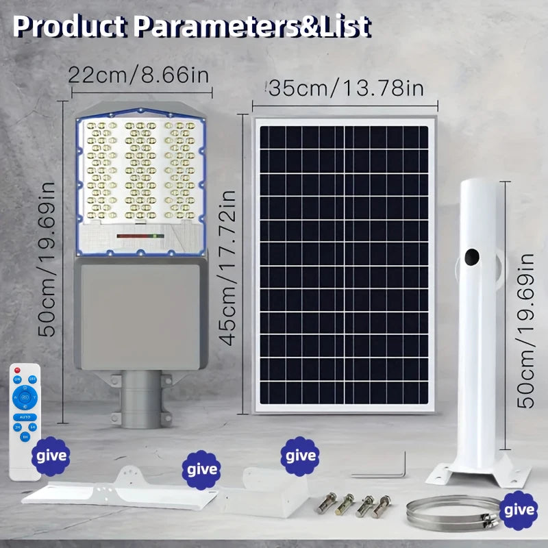 Lampe Solaire Extérieure IP67 — ~56W LED, Batterie 20 000 mAh, Crépuscule à l'Aube, Télécommande, Aluminium