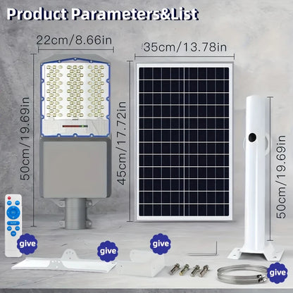 Lampe Solaire Extérieure IP67 — ~56W LED, Batterie 20 000 mAh, Crépuscule à l'Aube, Télécommande, Aluminium