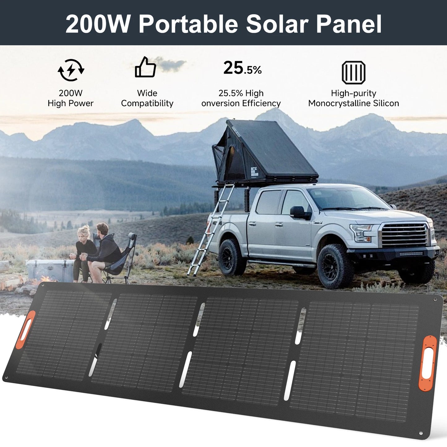 Panneau Solaire Flexible 100W à 200W — Monocristallin 25,5%, Portable, Maison & Camping