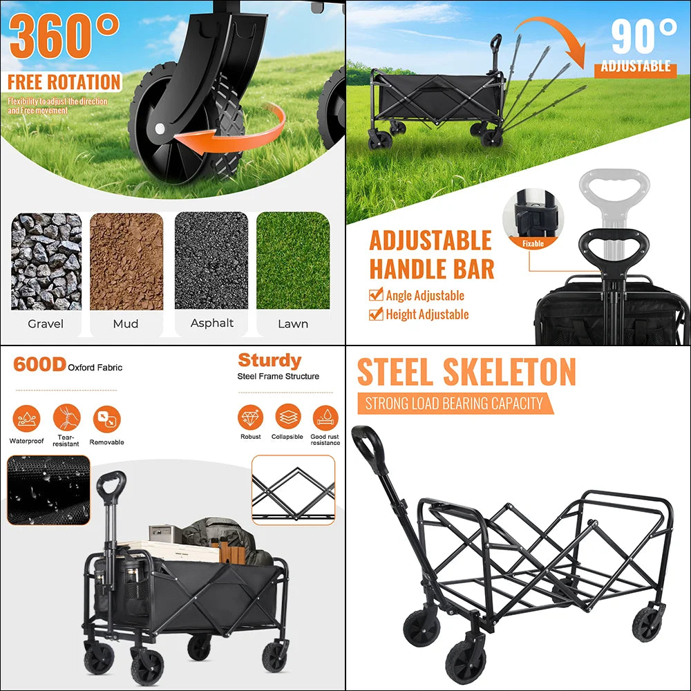 Chariot de camping pliable 100L grande capacité