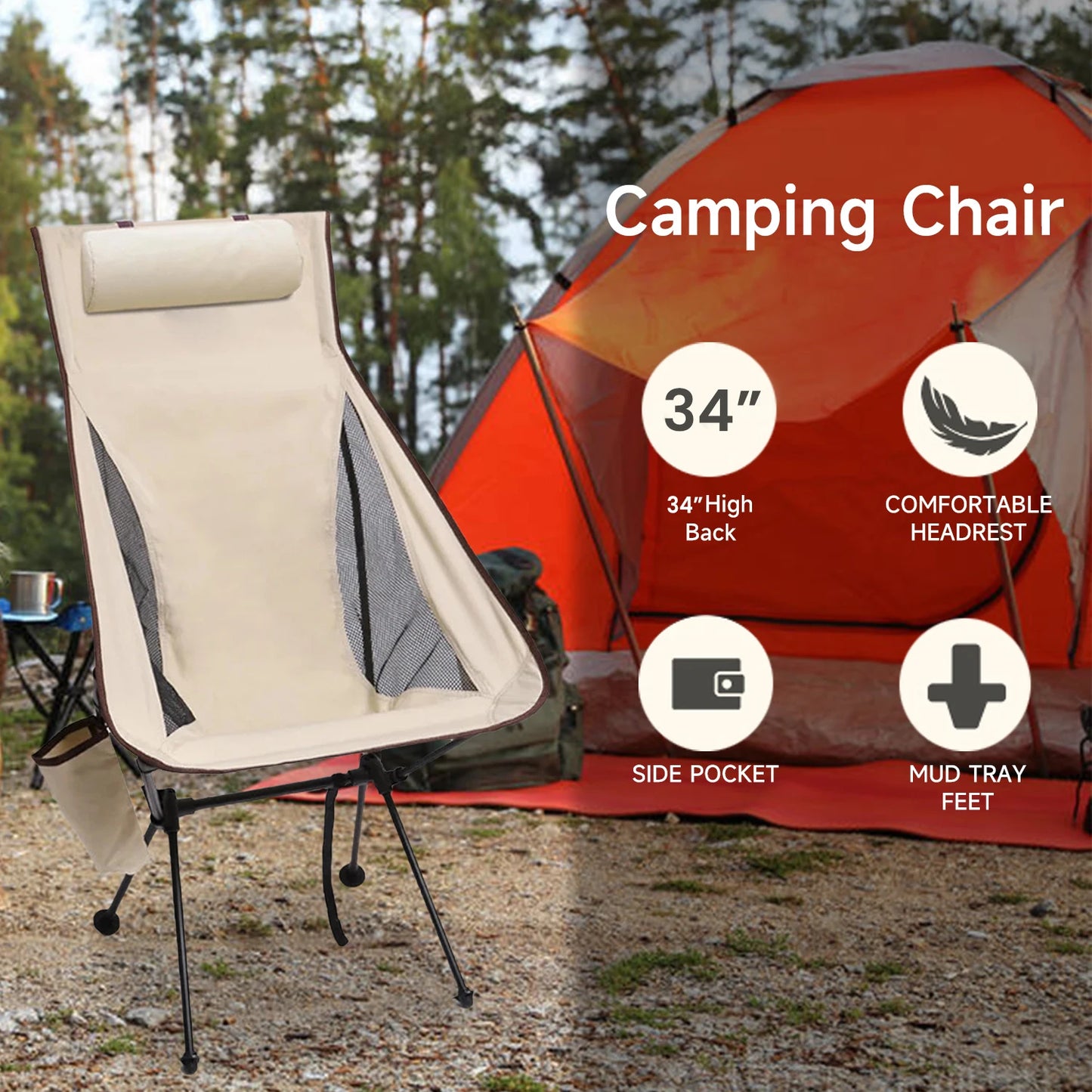 Chaise de camping pliable, cadre en alliage d'aluminium, tissu Oxford