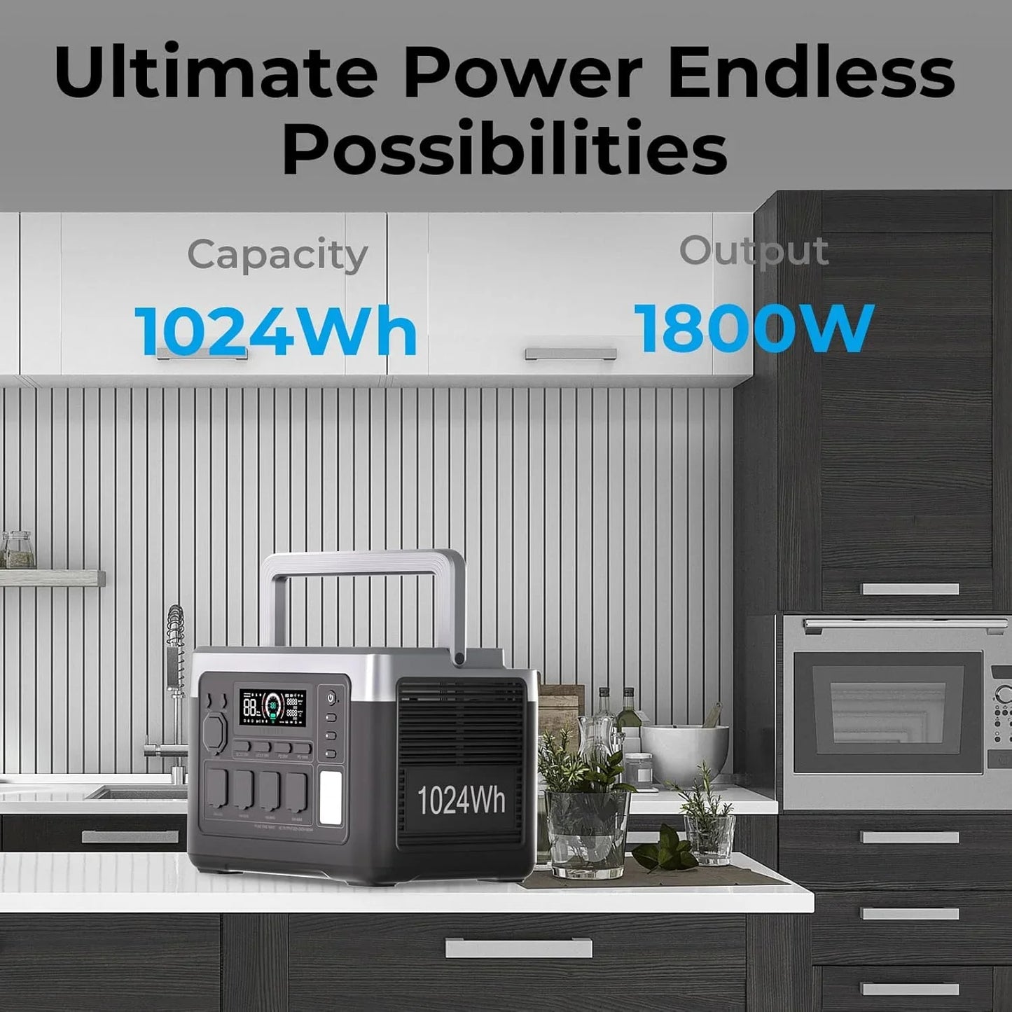 Station d'alimentation portable 1800W – 1024Wh LiFePO4 silencieuse