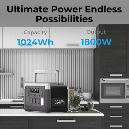 Station d'alimentation portable 1800W – 1024Wh LiFePO4 silencieuse