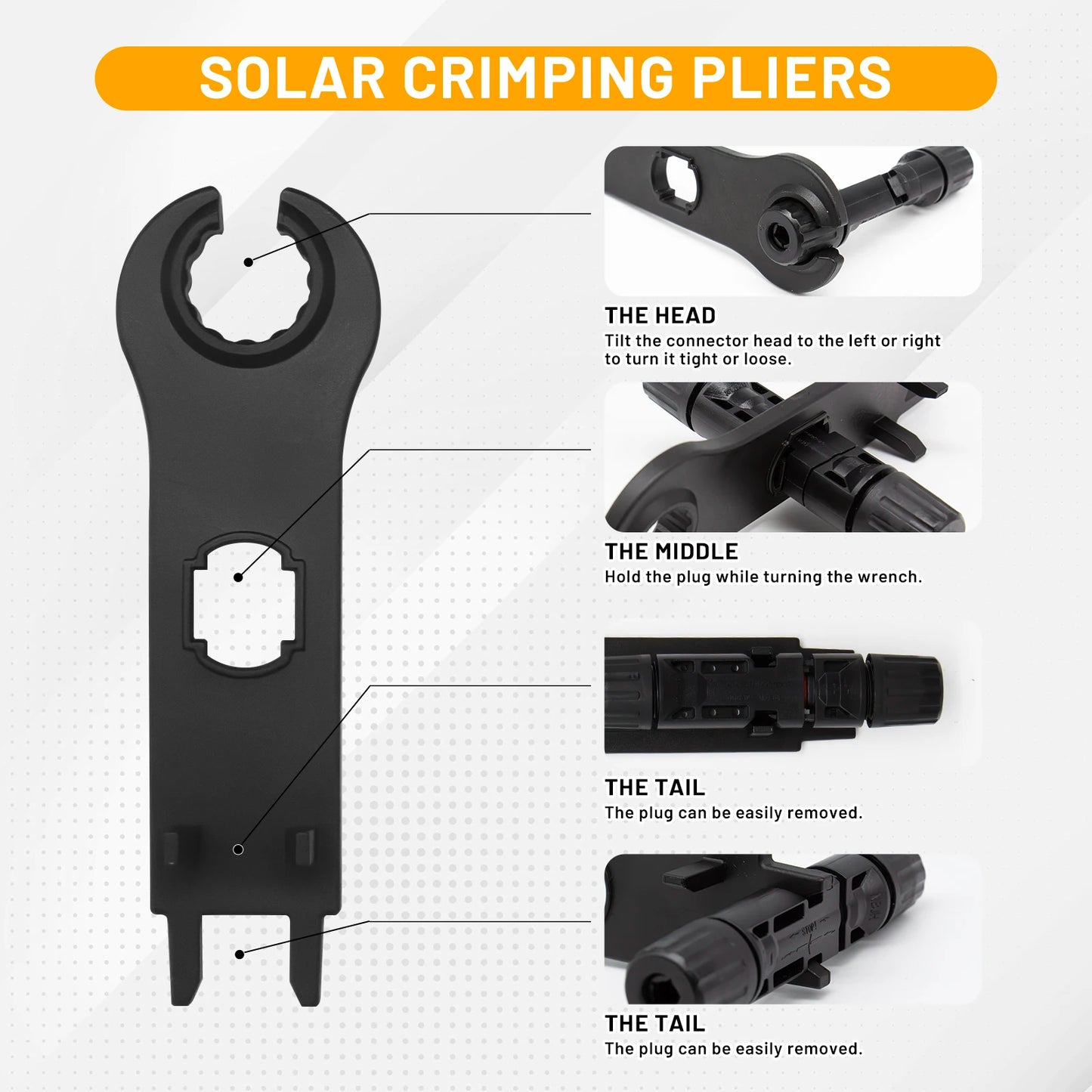 CP-SETUNO Kit d'Outils de Sertissage Solaire pour Câble Solaire de 2,5/4/6 mm², 1 Pince à Sertir, 1 Outil de Dénudage, 2 Clés pour PhotovoltaïQue