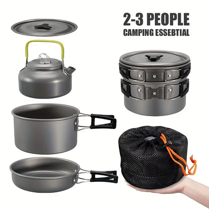 Ensemble de vaisselle de camping en plein air, pot antiadhésif en aluminium, vaisselle d'extérieur portable, vaisselle de visionneuse, pot de cuisson, bol, randonnée, barbecue, pique-nique