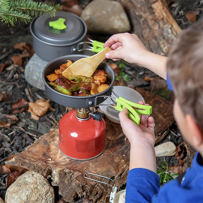 Camping Cookware Mess Kit, Backpacking Cooking Set: Portable Durable Outdoor Cooking Utensils with Tableware and Handy Carry Bag