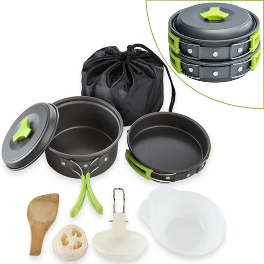 Batterie de cuisine de Camping, ensemble de cuisine pour sac à dos: ustensiles de cuisine d'extérieur portables et durables avec vaisselle et sac de rangement pratique