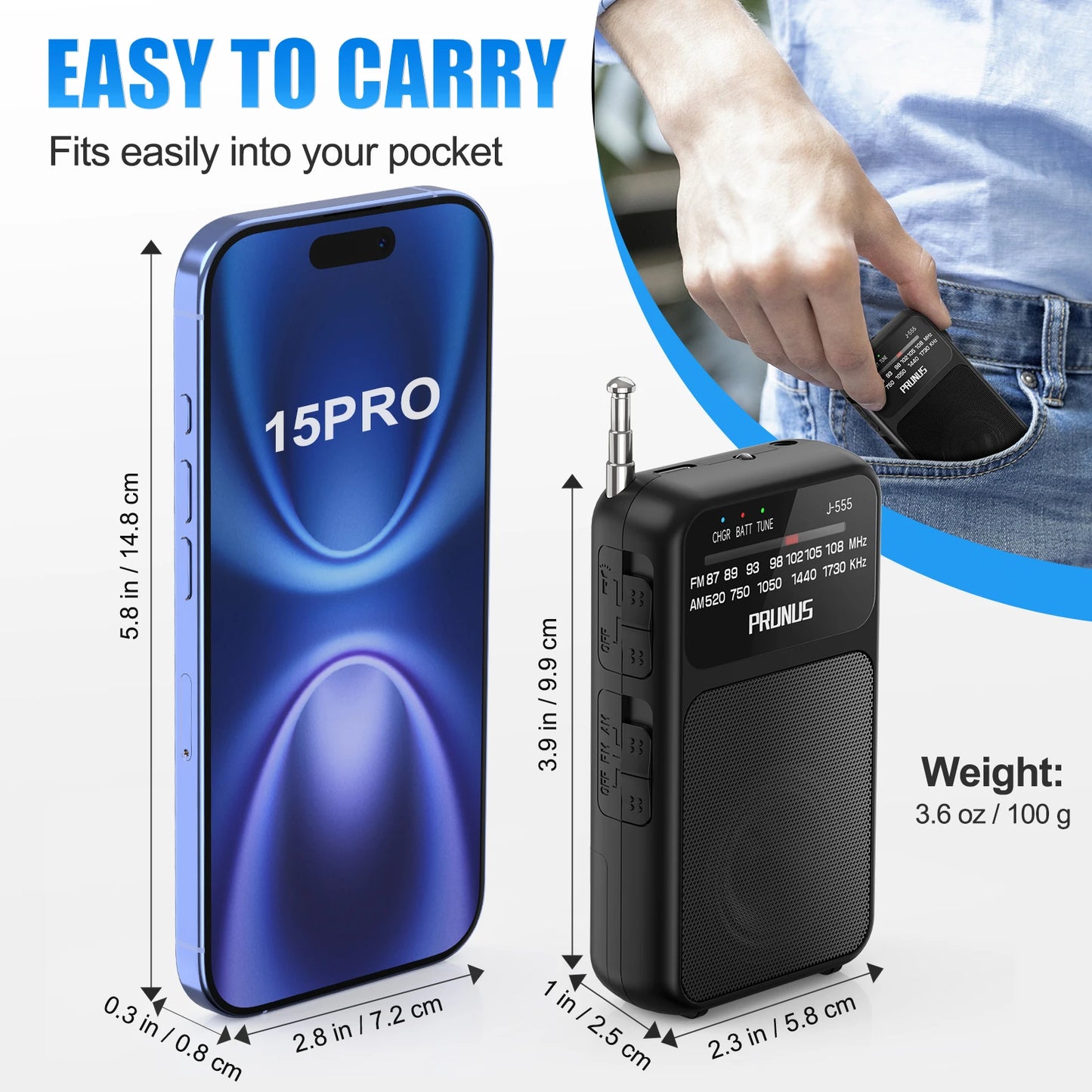 Mini Radio de poche portable AM FM AAA USB-C