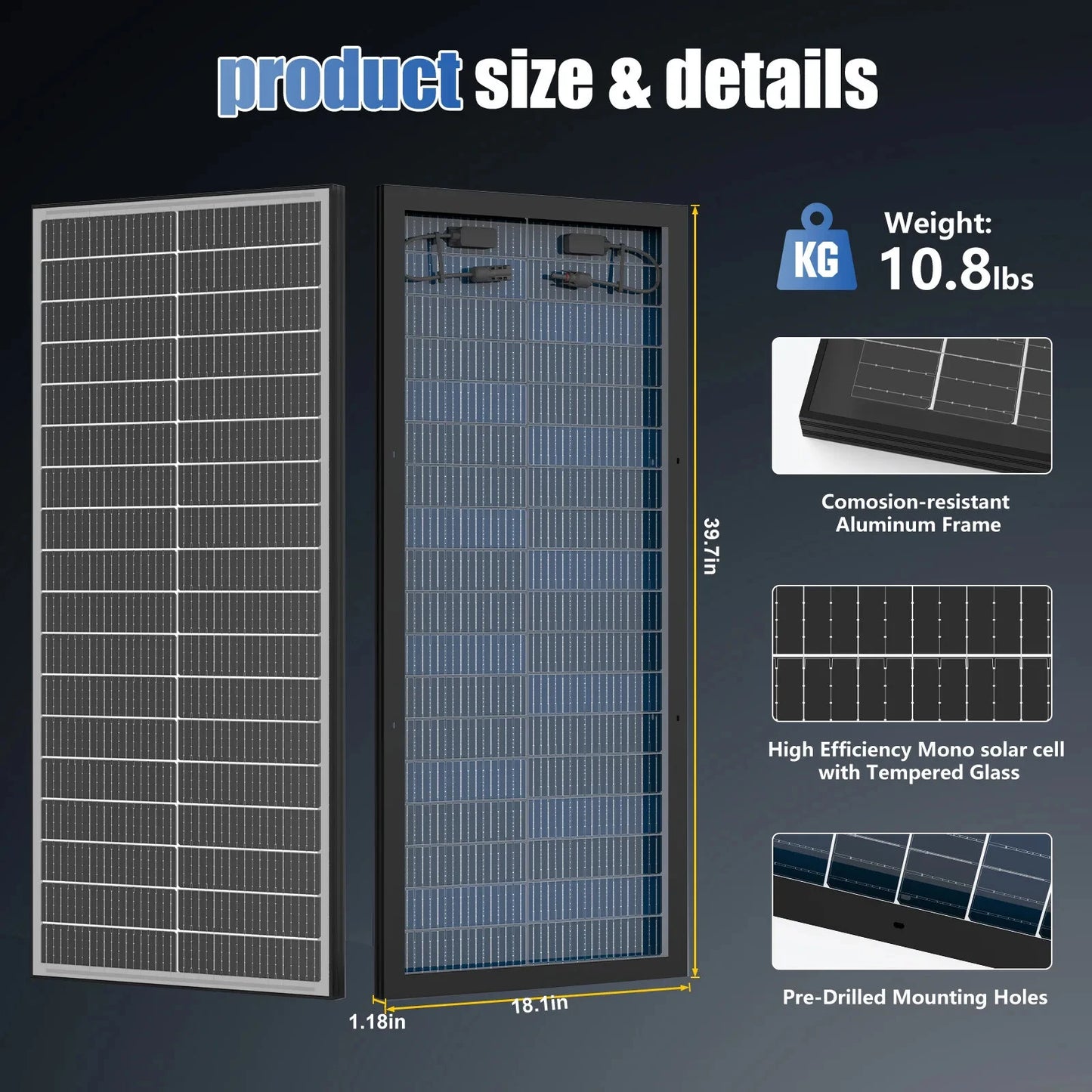 Panneau Solaire Double Face 100W à 400W 12V — Monocristallin 18BB, Efficacité 25,5%, IP65