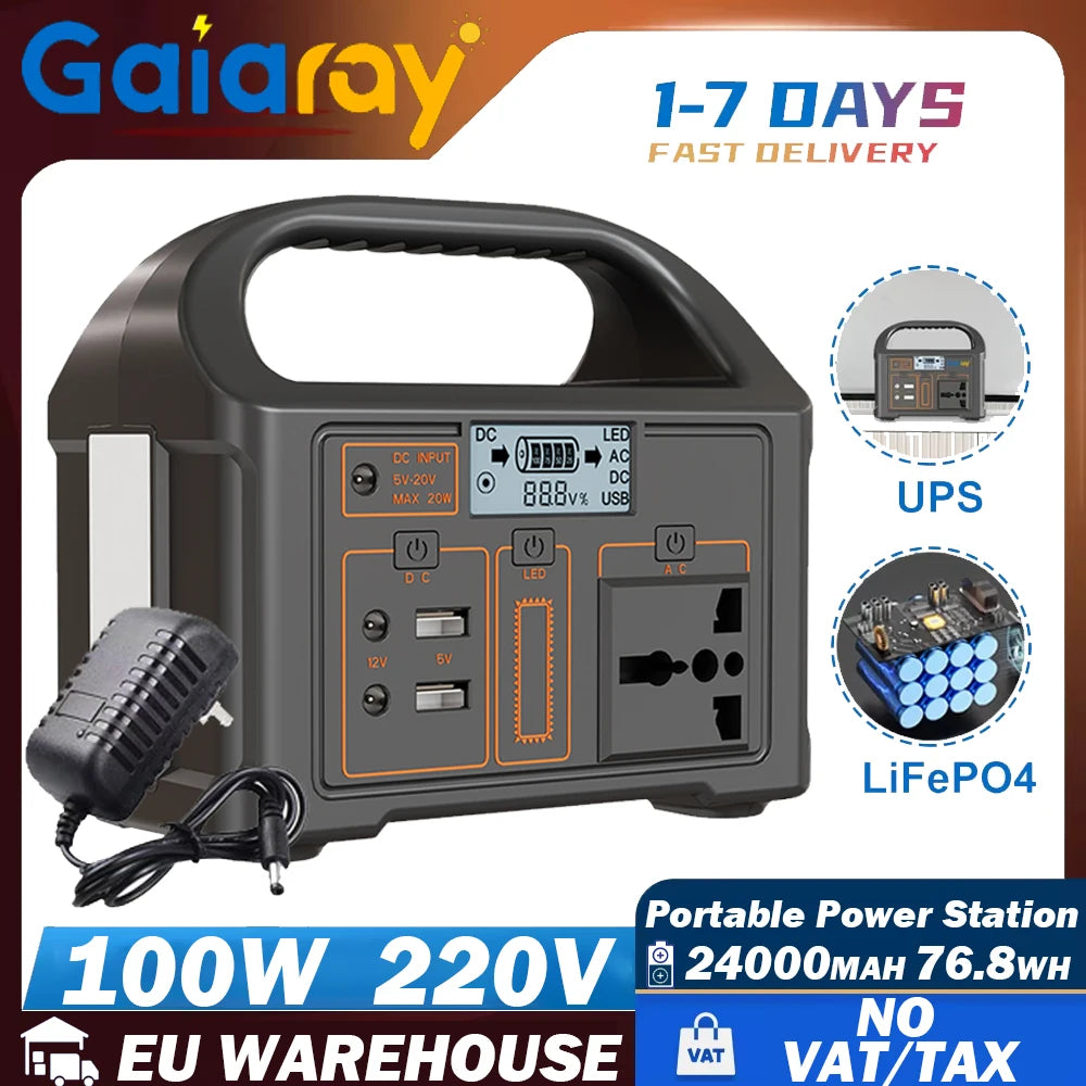 Centrale électrique Portable 100W 24000mAh LiFePO4, AC 220V