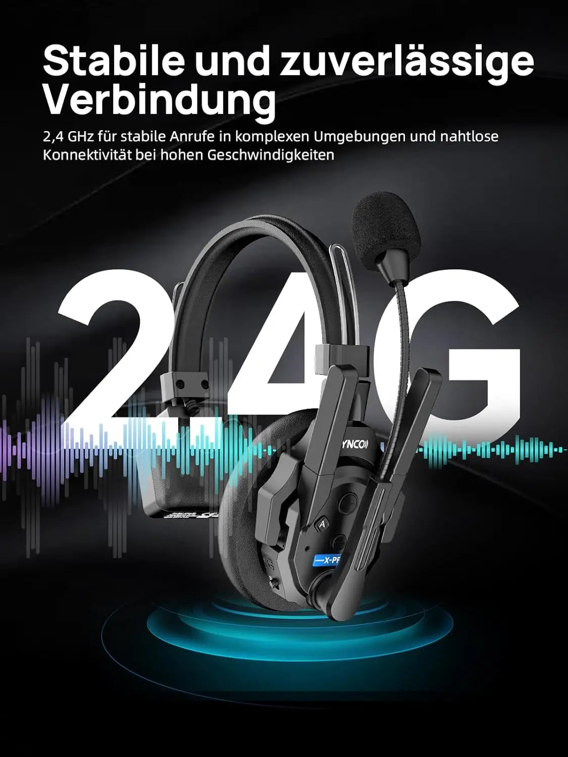 Casque d'interphone sans fil 2.4GHz Full Duplex autonomie de la batterie 24H