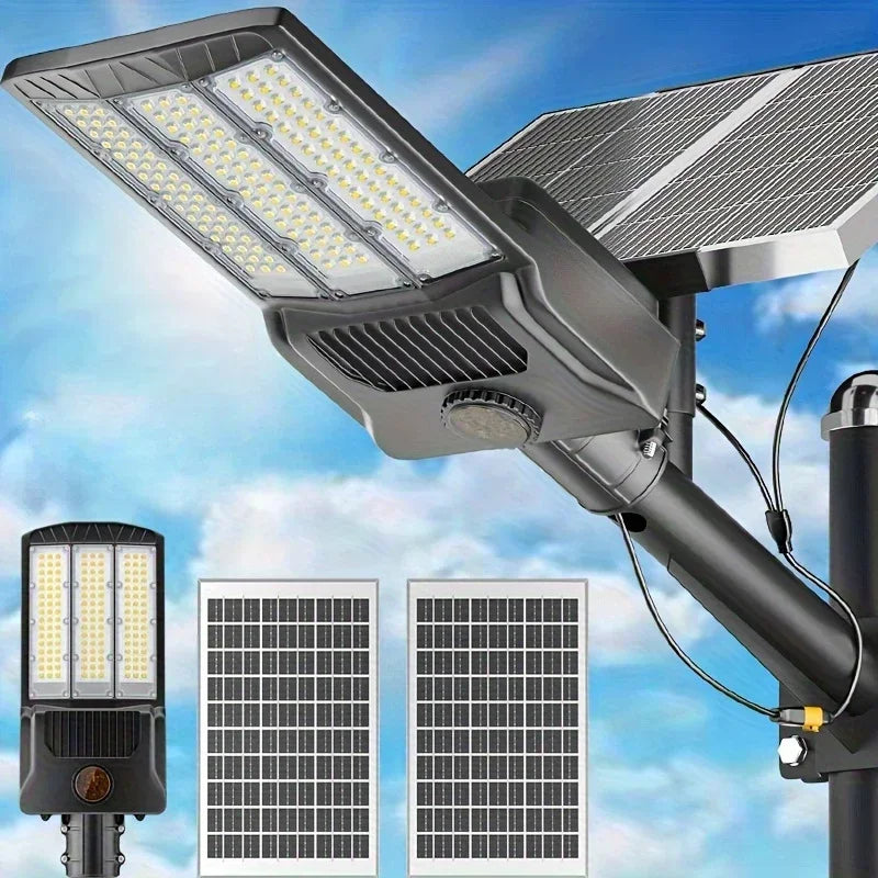 Réverbère Solaire 8000lm — ~59W LED, Détection de Mouvement, IP65, Batterie 36 000 mAh, Télécommande