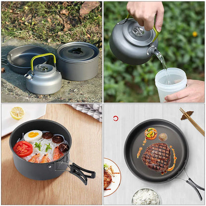 Ensemble de vaisselle de camping en plein air, pot antiadhésif en aluminium, vaisselle d'extérieur portable, vaisselle de visionneuse, pot de cuisson, bol, randonnée, barbecue, pique-nique