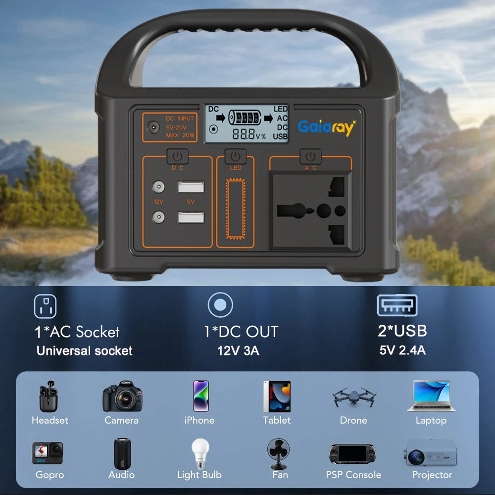 Station d'alimentation électrique portable 100W 24000mAh LiFePO4, générateur solaire