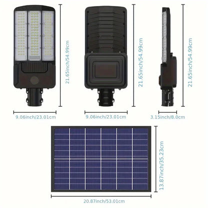 Réverbère Solaire 8000lm — ~59W LED, Détection de Mouvement, IP65, Batterie 36 000 mAh, Télécommande