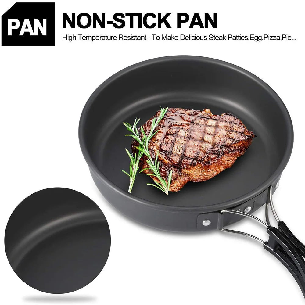 Ensemble de vaisselle de camping en plein air, pot antiadhésif en aluminium, vaisselle d'extérieur portable, vaisselle de visionneuse, pot de cuisson, bol, randonnée, barbecue, pique-nique