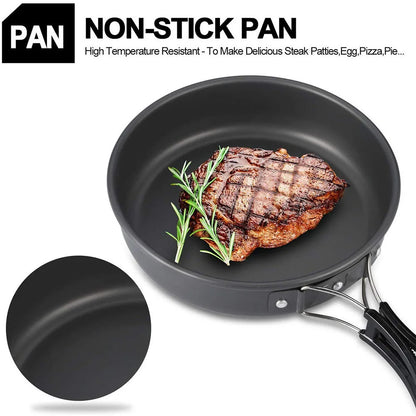 Ensemble de vaisselle de camping en plein air, pot antiadhésif en aluminium, vaisselle d'extérieur portable, vaisselle de visionneuse, pot de cuisson, bol, randonnée, barbecue, pique-nique