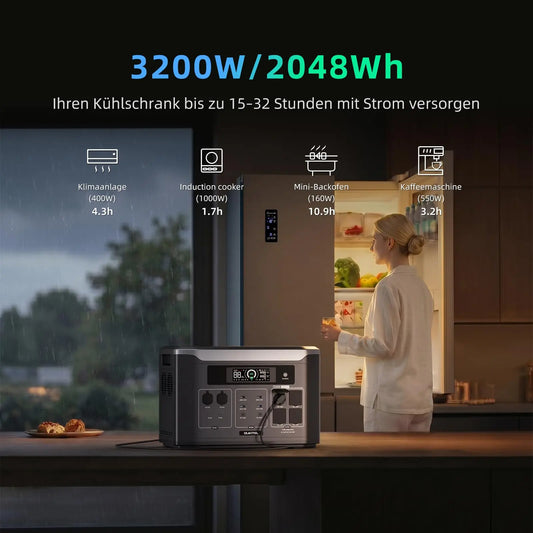 Station d'alimentation portable 3200W – 2048Wh LiFePO4 connectée