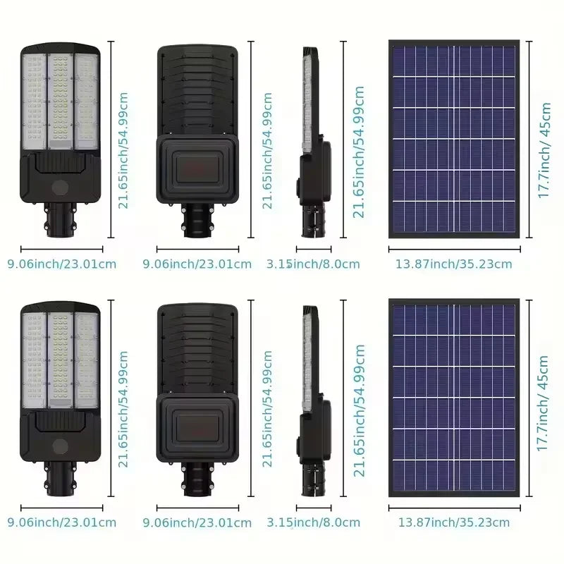 Lot de 2 Lampes Solaires 8 000 lm — 59W LED, Détection de Mouvement, IP65, Batterie 26 000 mAh, Télécommande