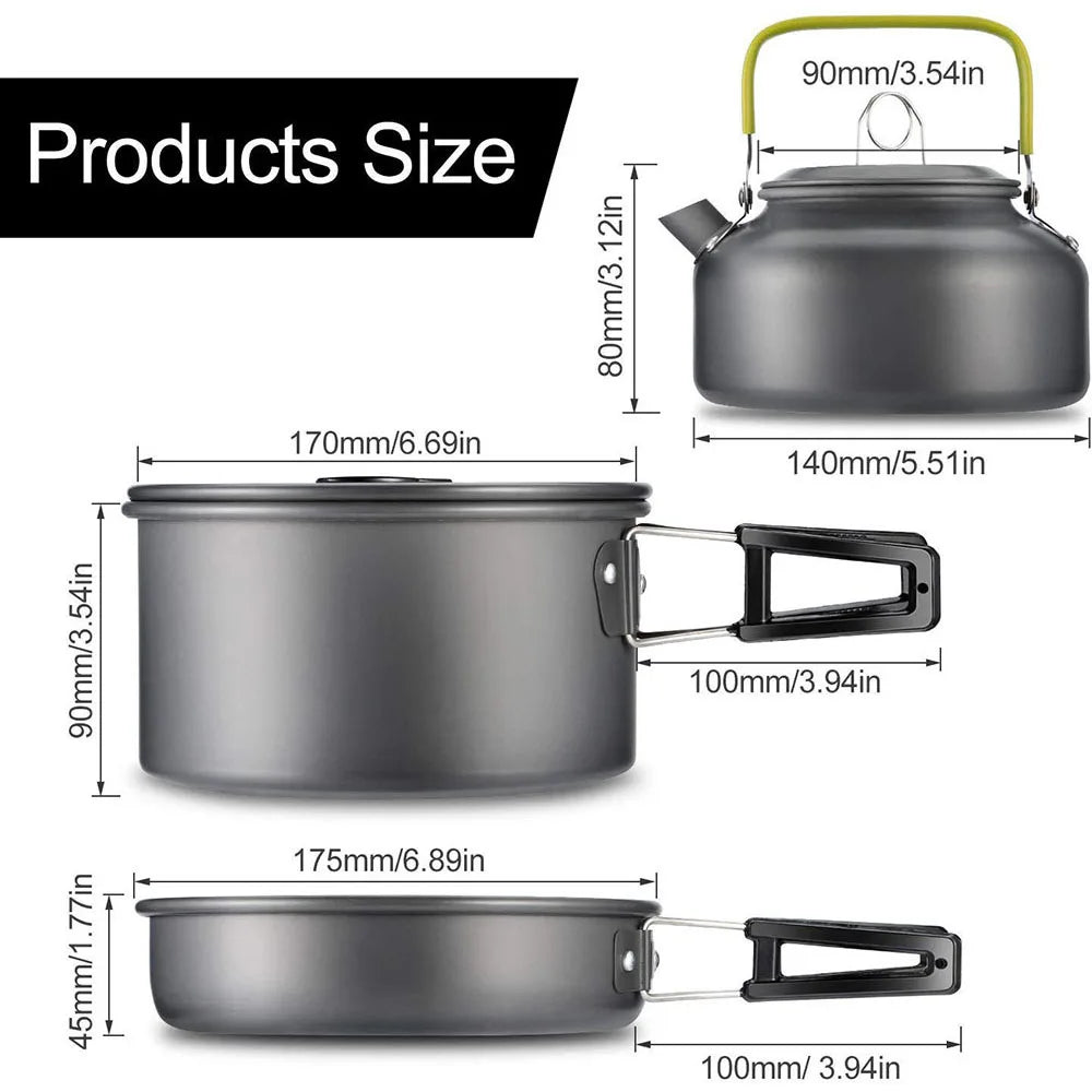 Ensemble de vaisselle de camping en plein air, pot antiadhésif en aluminium, vaisselle d'extérieur portable, vaisselle de visionneuse, pot de cuisson, bol, randonnée, barbecue, pique-nique