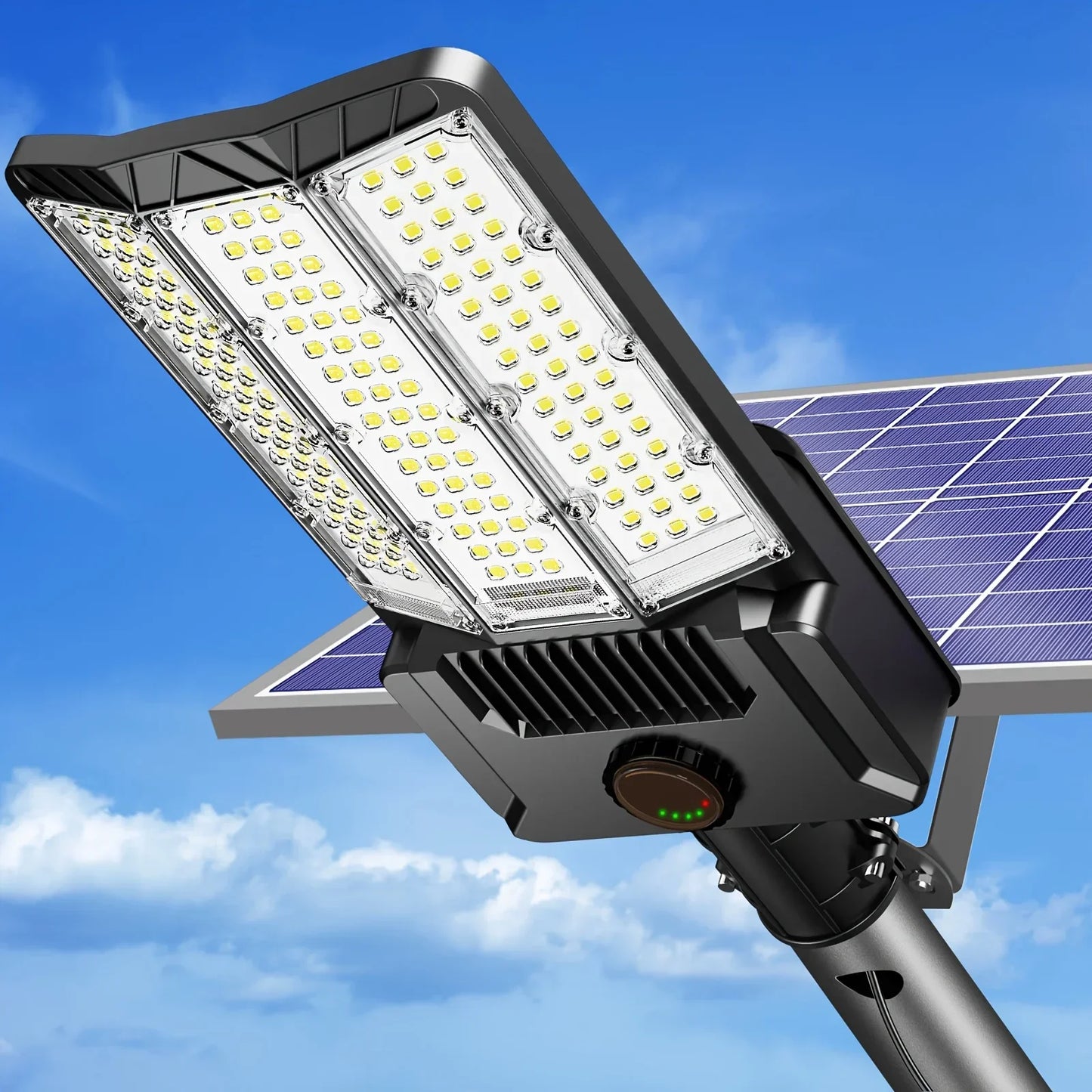 Réverbère Solaire 8000lm — ~59W LED, Détection de Mouvement, IP65, Batterie 36 000 mAh, Télécommande