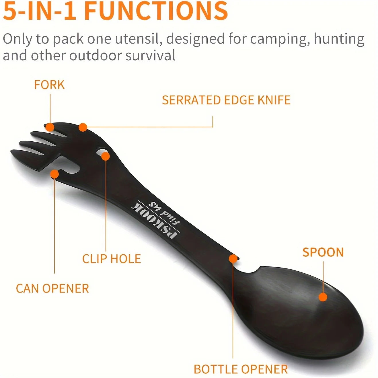 Outils de survie fourchette couteau cuillère bouteille/ouvre-boîte