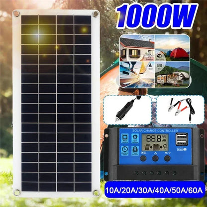 Panneau solaire 1000W 12V, cellule solaire avec contrôleur 60A 100A
