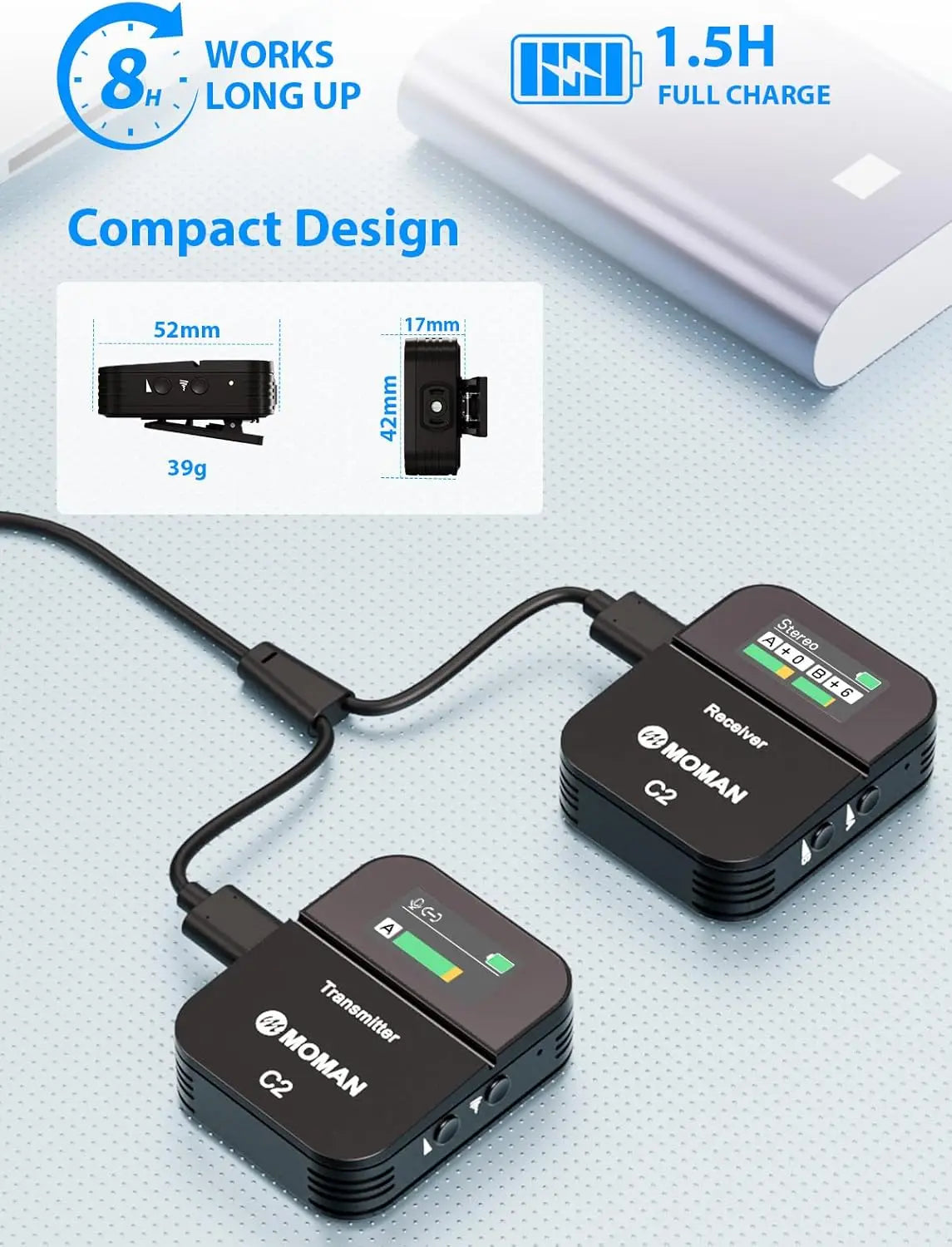 Microphone à clipser sans fil C2 2,4 G avec portée de 70 m