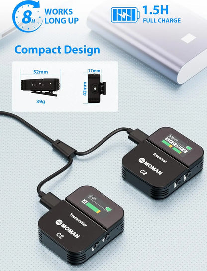 Microphone à clipser sans fil C2 2,4 G avec portée de 70 m