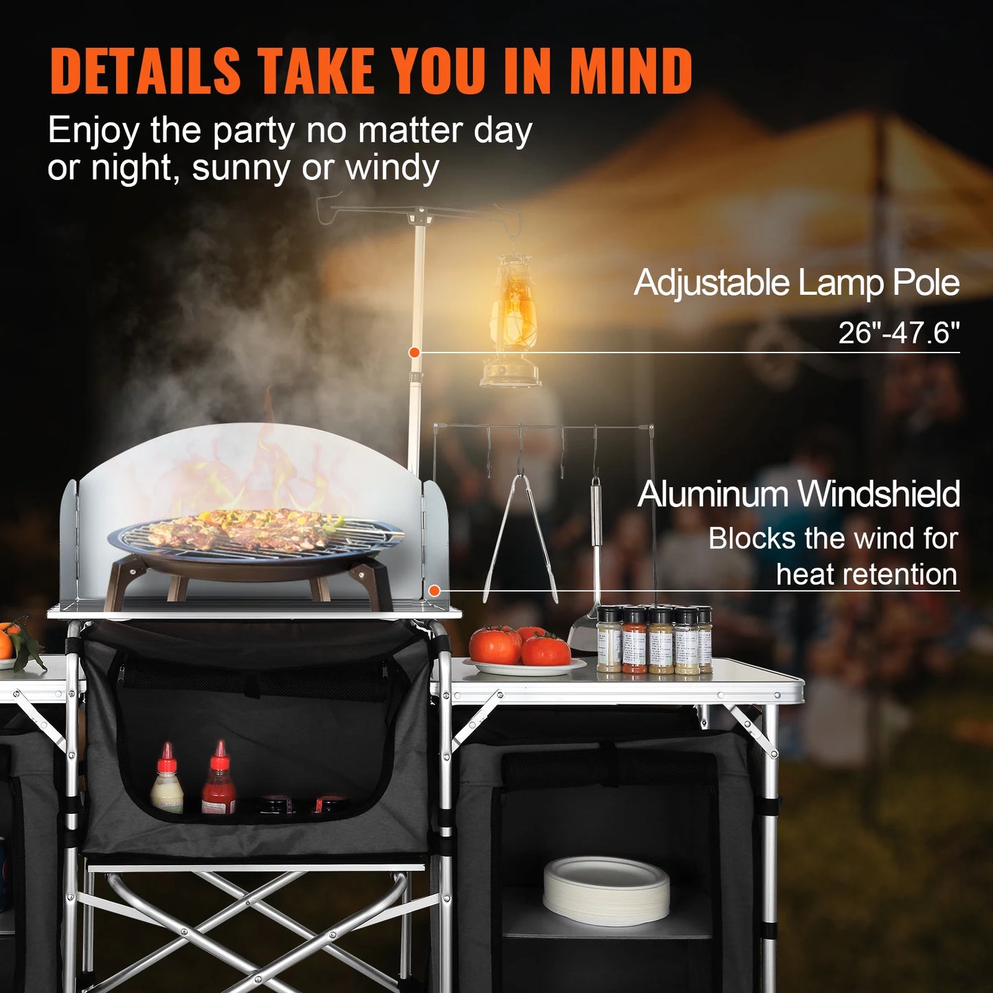 Outdoor Kitchen Table Foldable Cabinet Aluminum Kitchen Storage Rack