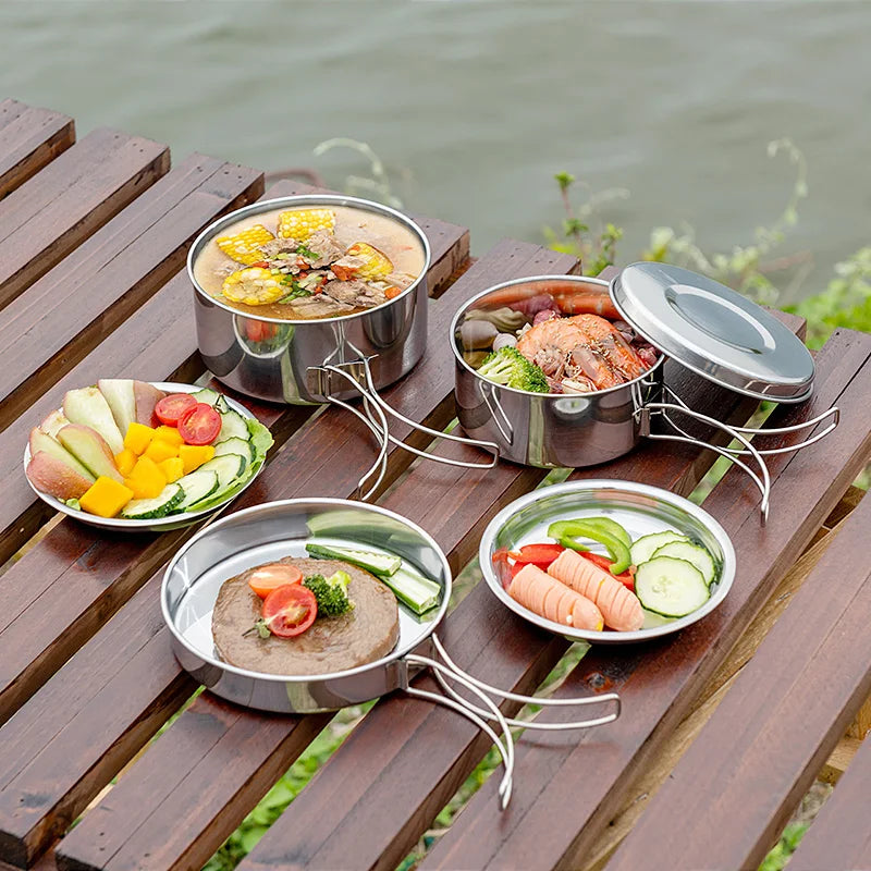Ensemble de 8 ustensiles de cuisine de camping en acier inoxydable