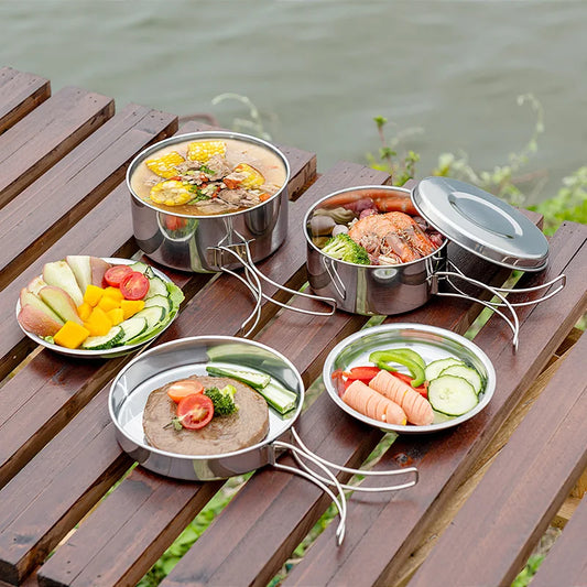 Ensemble de 8 ustensiles de cuisine de camping en acier inoxydable