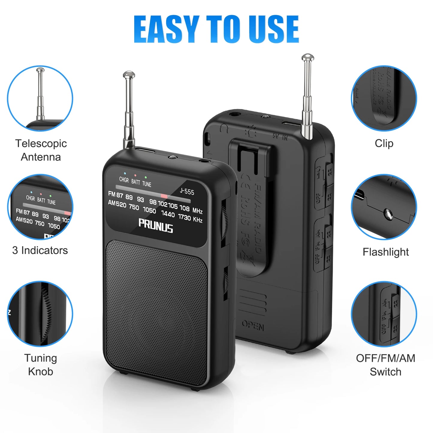 Mini Radio de poche portable AM FM AAA USB-C