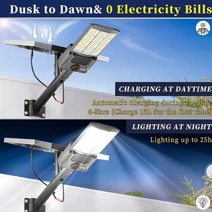 Réverbère Solaire 8000lm — ~59W LED, Détection de Mouvement, IP65, Batterie 36 000 mAh, Télécommande