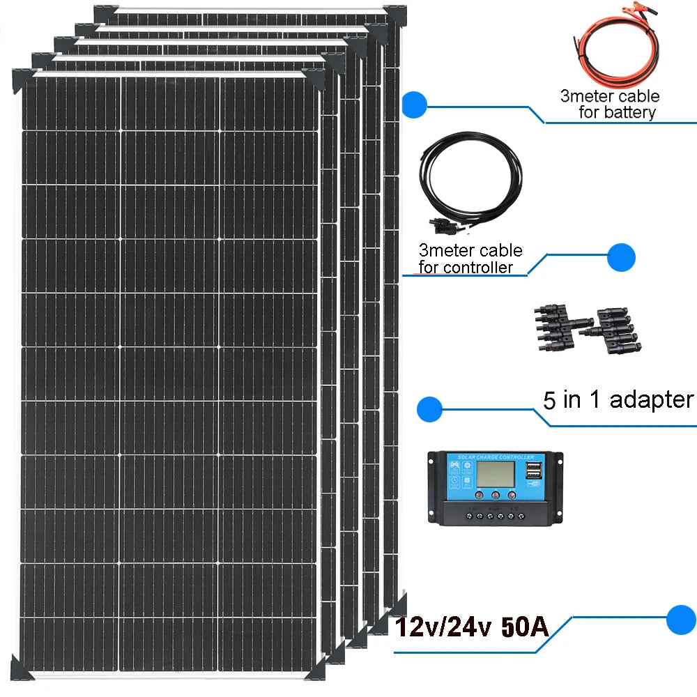 Panneau Solaire Rigide 120W 18V — Monocristallin Type N, 24%, 1 à 10 Pièces (120W à 1200W)
