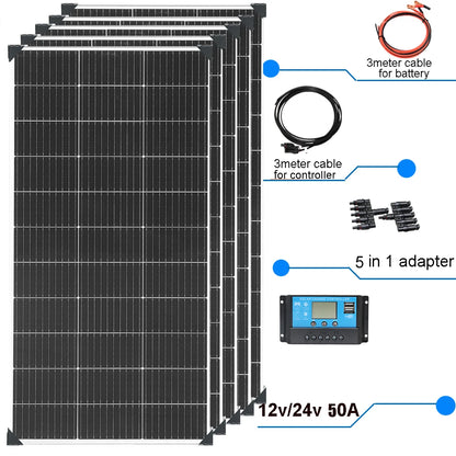 Panneau Solaire Rigide 120W 18V — Monocristallin Type N, 24%, 1 à 10 Pièces (120W à 1200W)